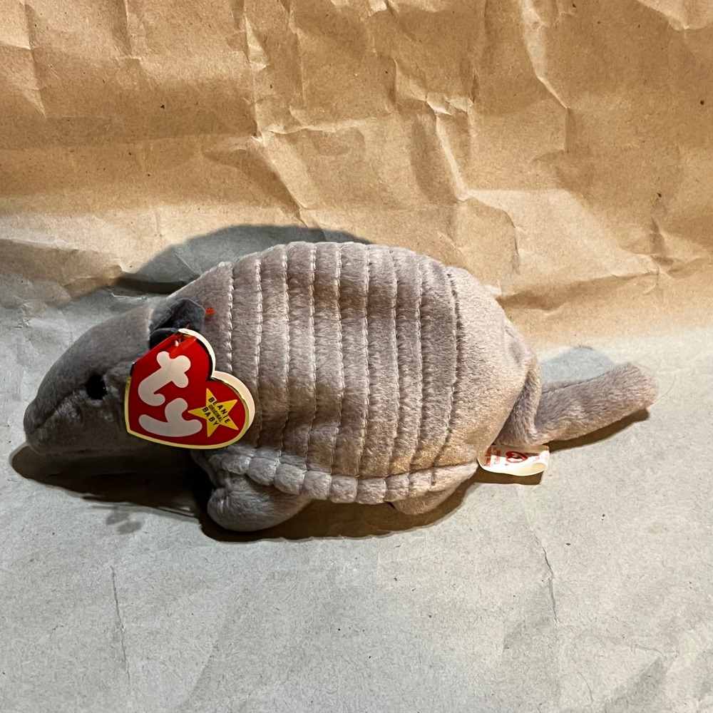 Ty Tank Beanie Baby Armadillo Grey 1995 Retired Plush Toy With Tags